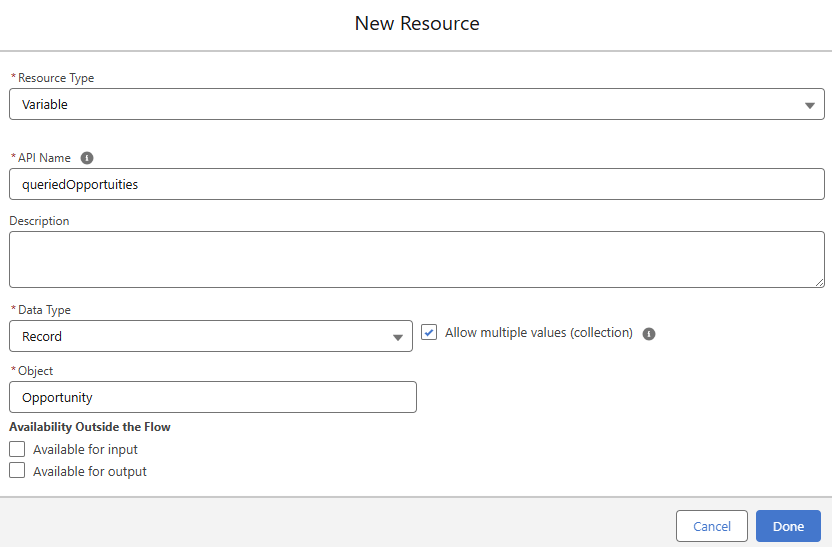 Resource for opp variable