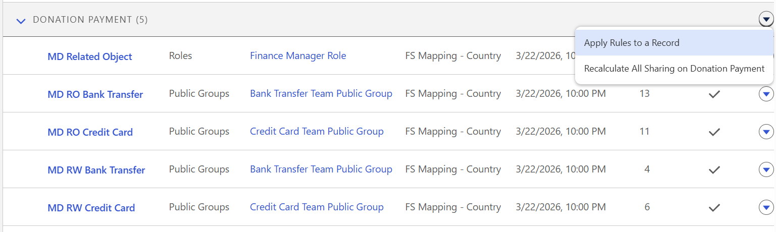 Apply Rules row actions in the FormulaShare Rules List
