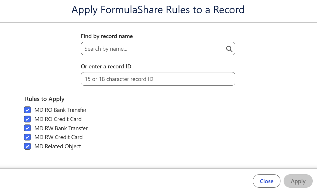 Apply Rules dialog