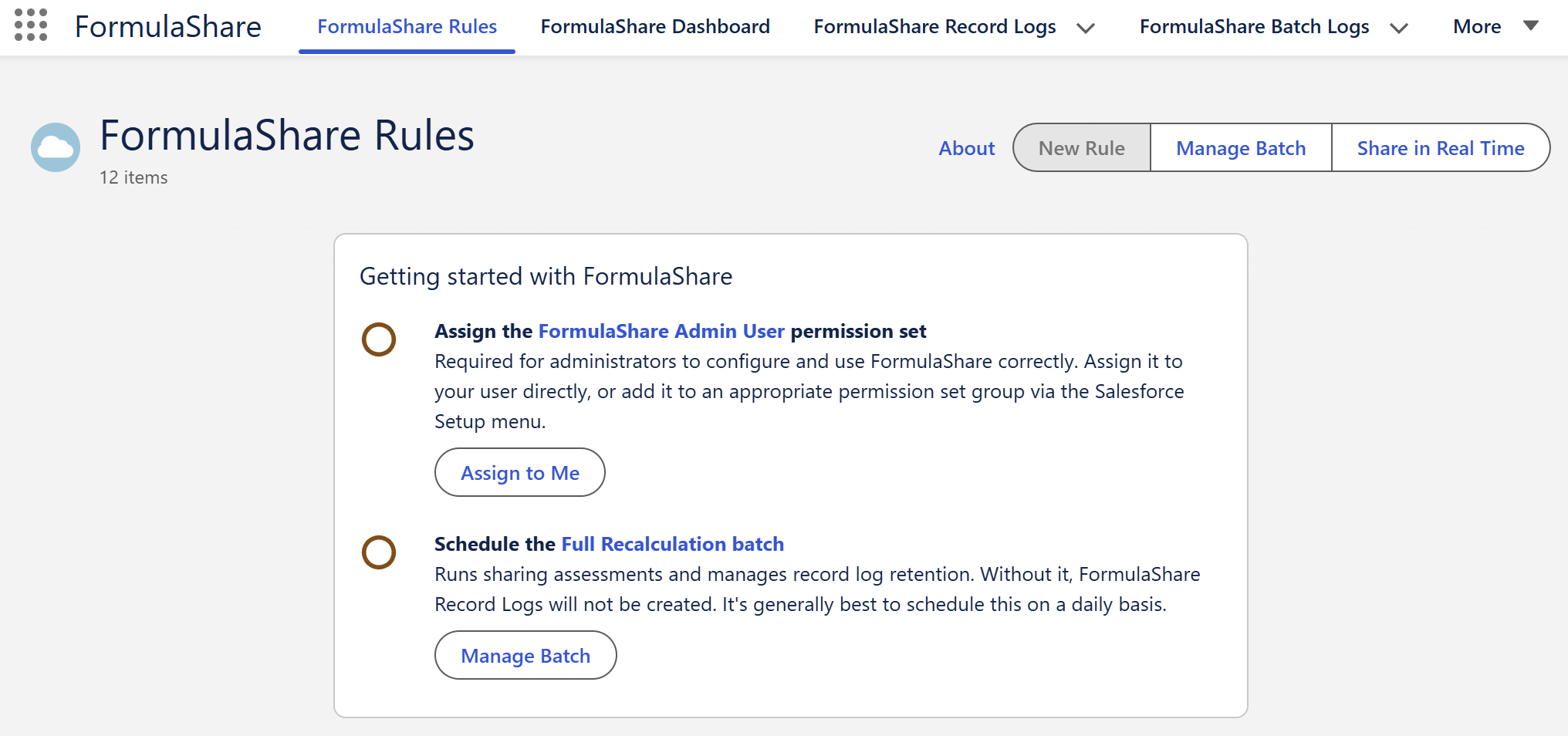 Getting started prompt showing permission set step