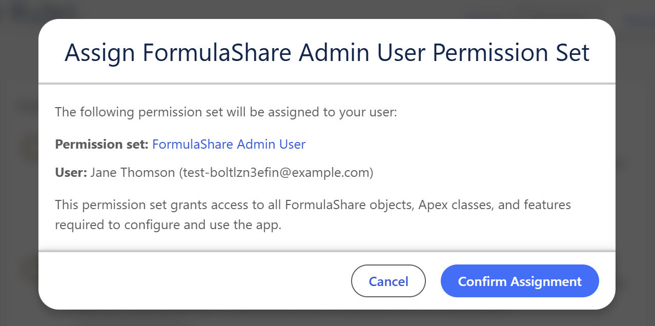 Confirmation dialog for permission set assignment