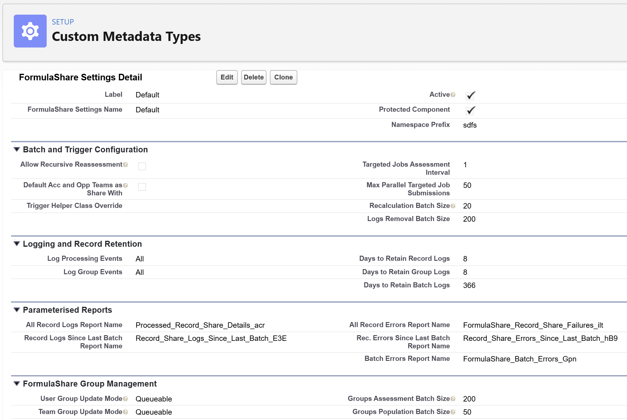 Screenshot of FormulaShare Settings
