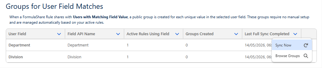 FormulaShare Synced Teams screenshot