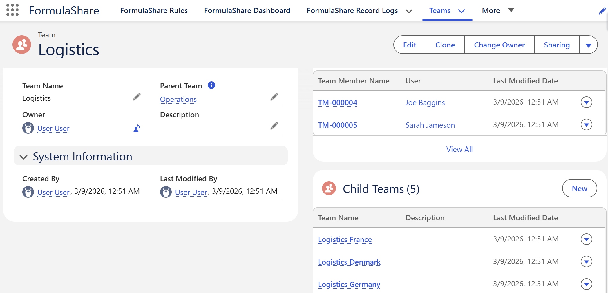 FormulaShare Teams page