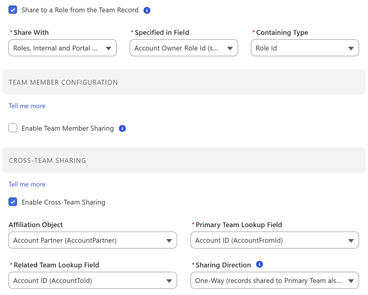 Team mapping with role-based sharing configured