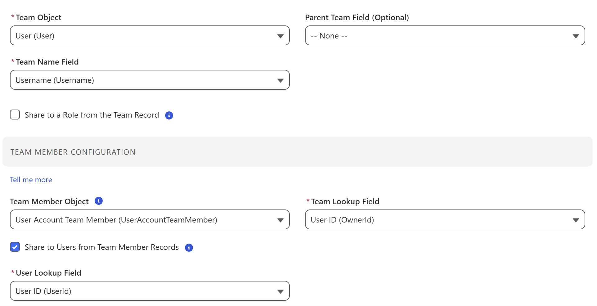 Account Team Mapping – default team members